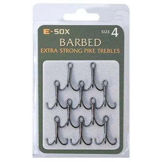E-Sox Extra Strong Pike Trebles Size 8 Barbed 1 E-Sox Extra Strong Pike Trebles Size 8 Barbed